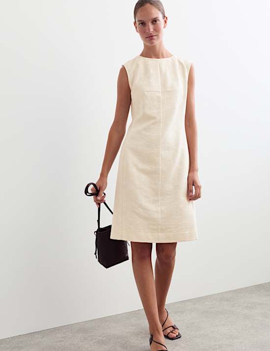Robe tube en coton m&eacute;lang&eacute; jacquard avec lin