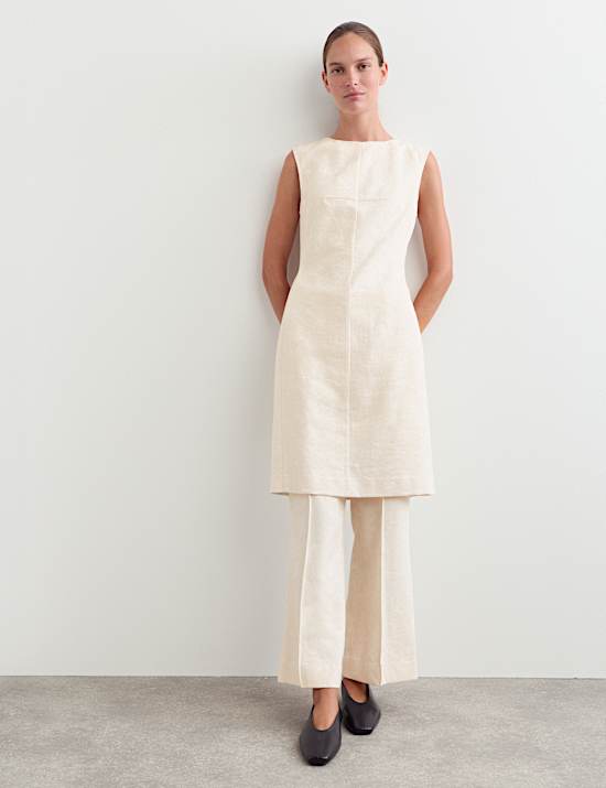 Robe tube en coton m&eacute;lang&eacute; jacquard avec lin