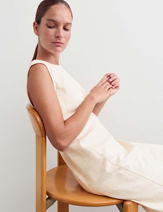 Robe tube en coton m&eacute;lang&eacute; jacquard avec lin