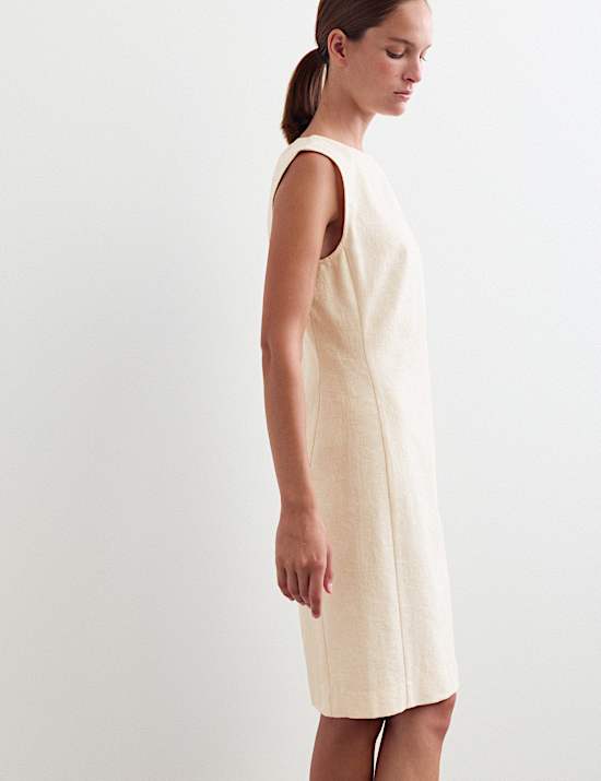 Robe tube en coton m&eacute;lang&eacute; jacquard avec lin