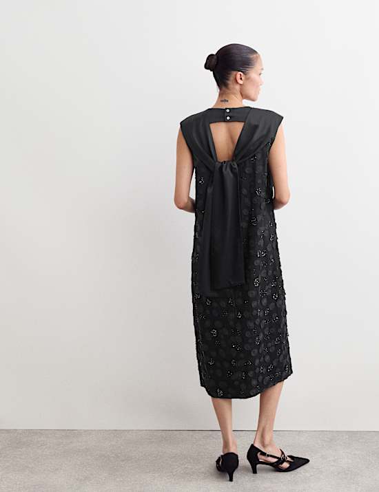 Embellished Tie Detail Midi Column Dress