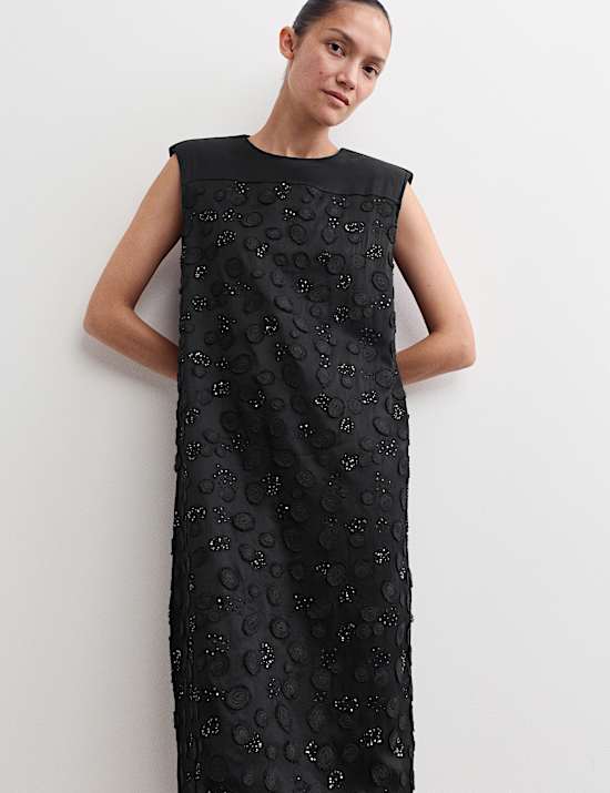 Embellished Tie Detail Midi Column Dress