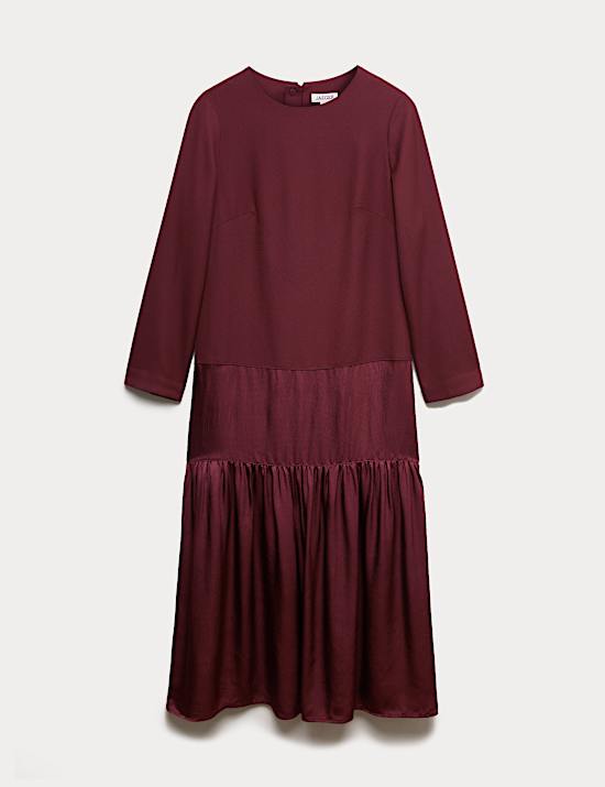 Robe midi à volants, aspect mat et brillant