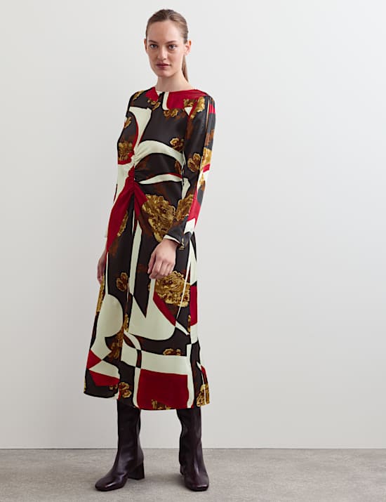 Floral Round Neck Midi Column Dress