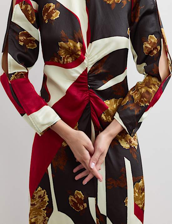 Floral Round Neck Midi Column Dress
