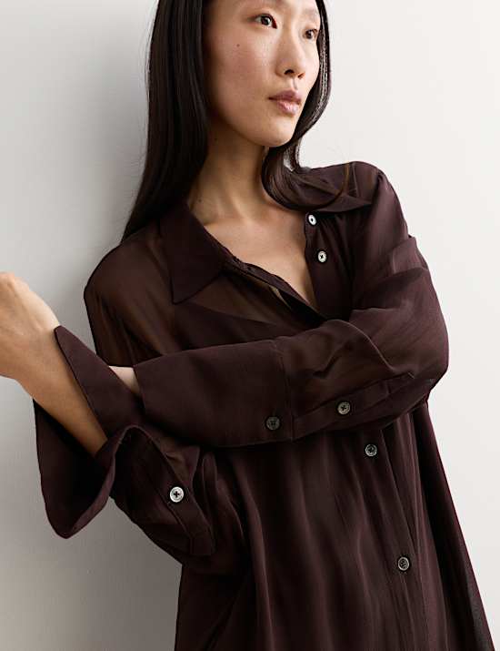 Georgette Collared Midi Shirt Dress