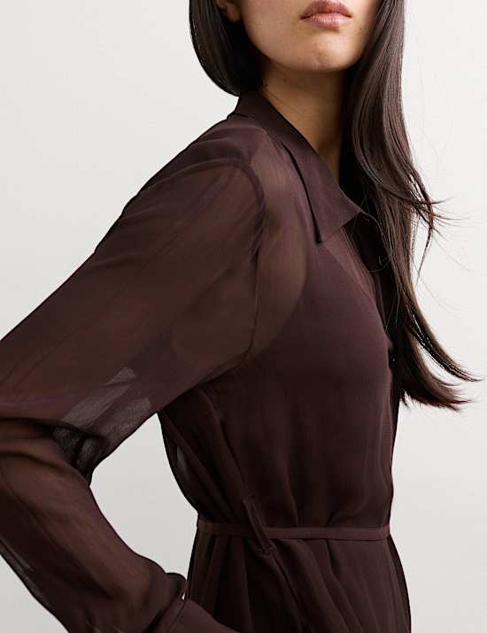 Georgette Collared Midi Shirt Dress