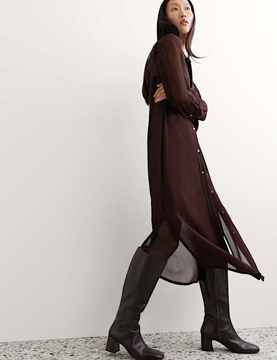 Georgette Collared Midi Shirt Dress