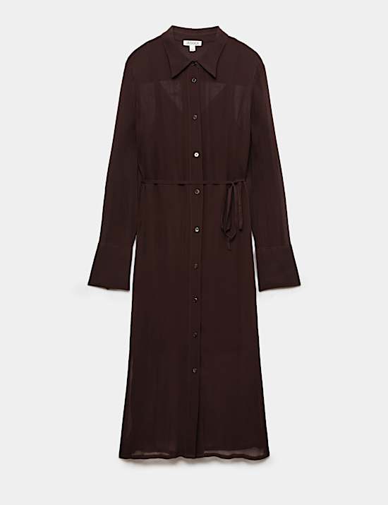 Georgette Collared Midi Shirt Dress