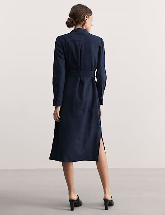 Vestido columna a media pierna 100% lino con cintur&oacute;n