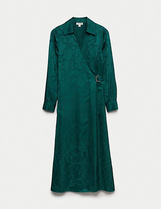 Robe midi style portefeuille à motif jacquard fleuri