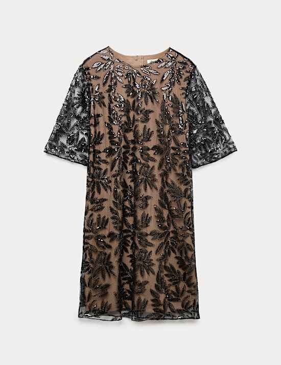 Sequin Round Neck Knee Length Shift Dress