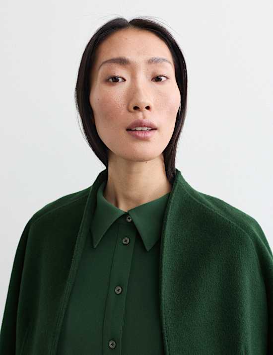 Crepe Pleated Knee Length Shirt Dress