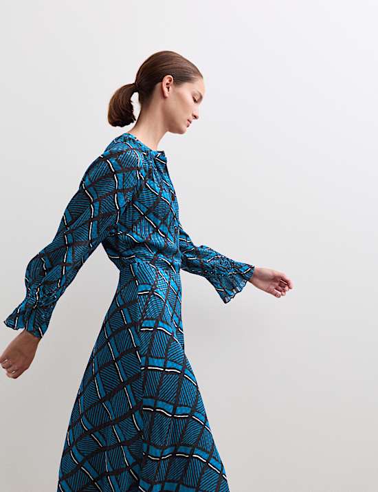 Checked Round Neck Midi Skater Dress