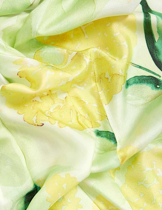 Gebloemde midi-overhemdjurk van zuiver zijde met ceintuur