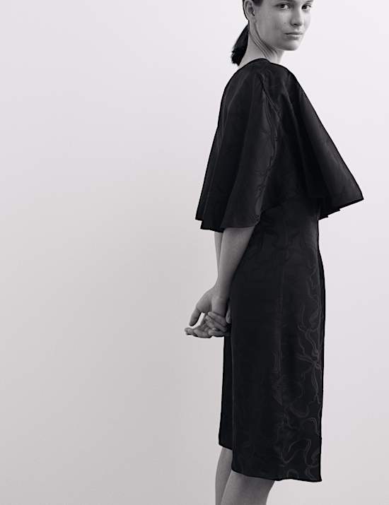 Floral Jacquard Mini Shift Dress with Cape