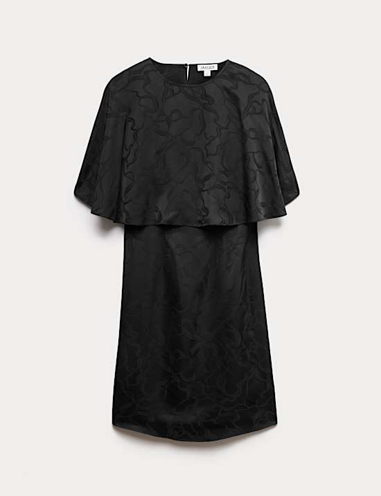 Floral Jacquard Mini Shift Dress with Cape