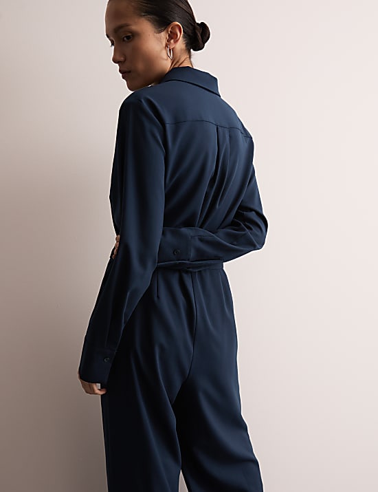 Wool Rich Belted Long Sleeve Jumpsuit
