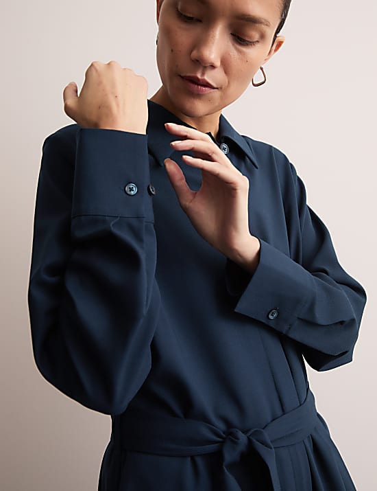 Wool Rich Belted Long Sleeve Jumpsuit