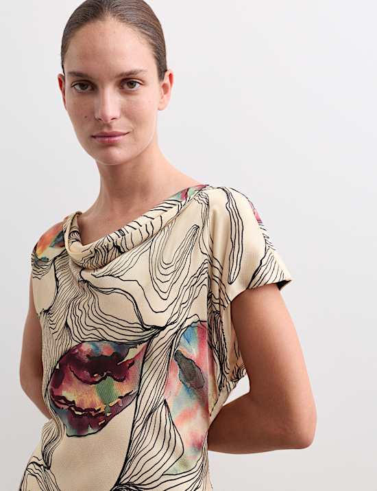 Oyster Print Cowl Neck Midaxi Column Dress