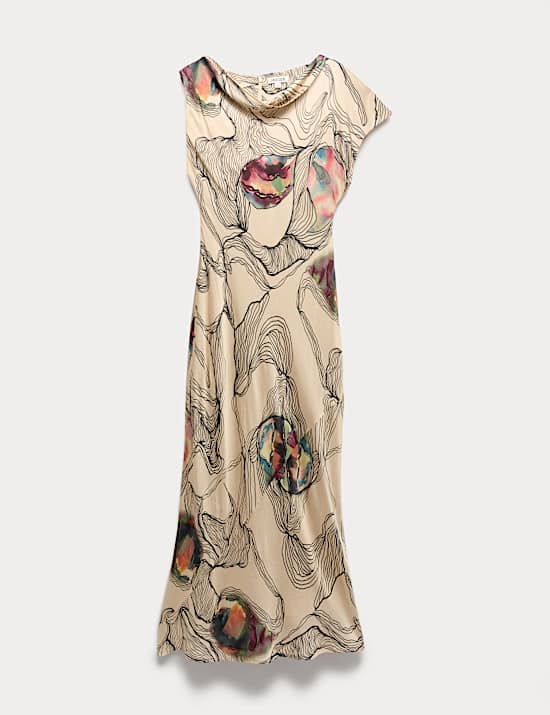 Oyster Print Cowl Neck Midaxi Column Dress