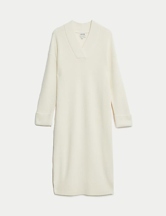 Pure Merino Wool Knitted V-Neck Dress