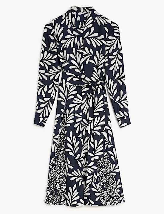 Robe midi style chemise 100&nbsp;% soie &agrave; motif fleuri