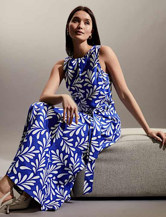 Pure Linen Floral Fit & Flare Dress