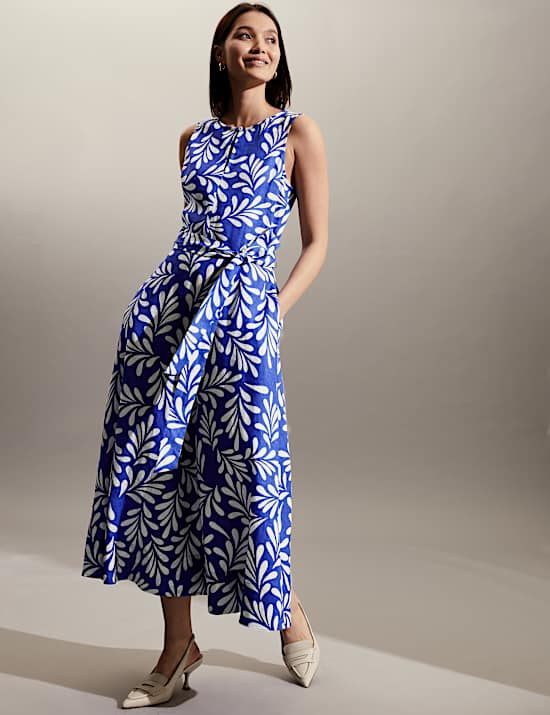 Pure Linen Floral Fit & Flare Dress