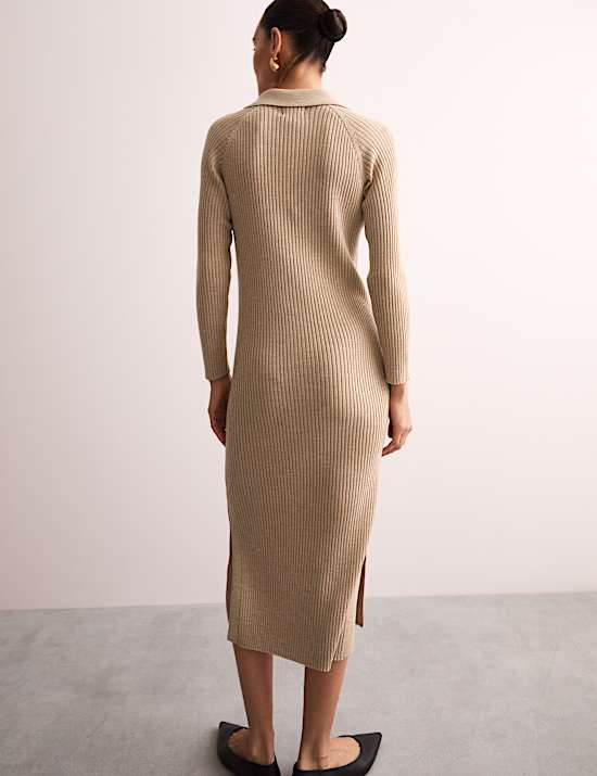 Robe midi coupe droite en maille 100 % laine mérinos