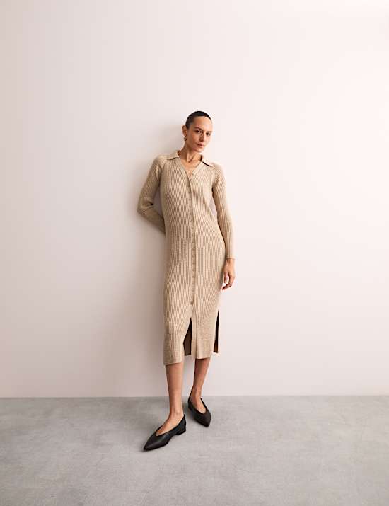 Robe midi coupe droite en maille 100 % laine mérinos