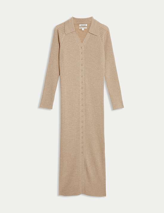 Robe midi coupe droite en maille 100 % laine mérinos