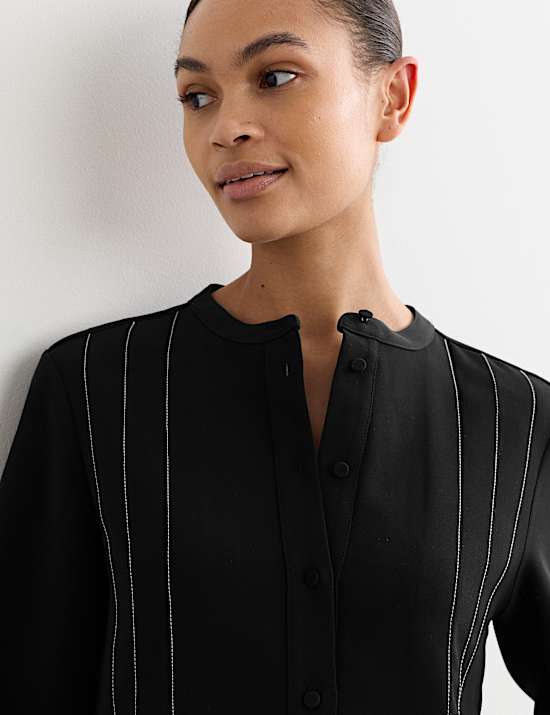 Crepe Pleated Knee Length Shift Dress