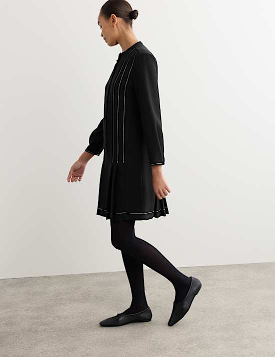 Crepe Pleated Knee Length Shift Dress