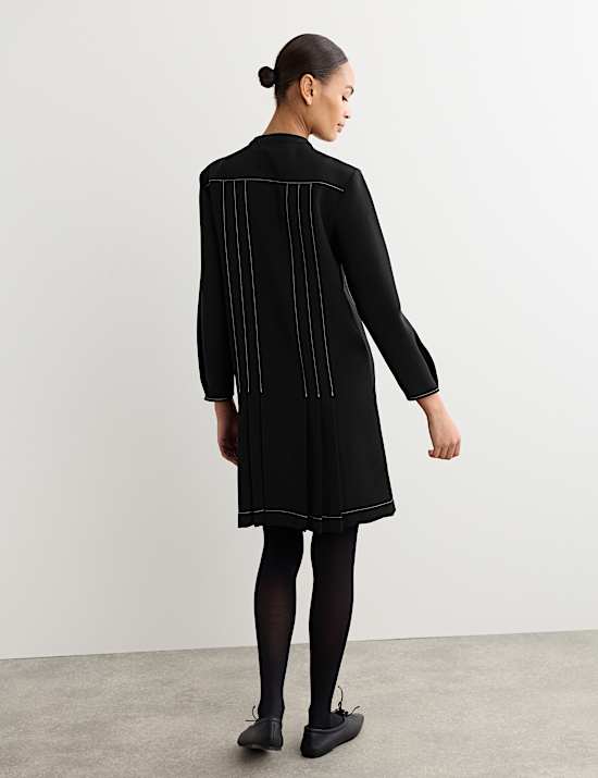 Crepe Pleated Knee Length Shift Dress