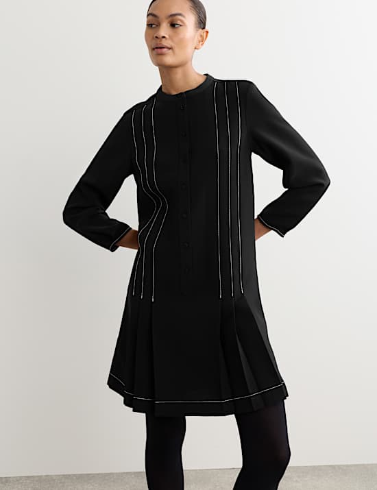 Crepe Pleated Knee Length Shift Dress