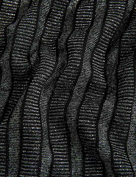 Gaun Skater Midi Kerah V Jersey Metalik