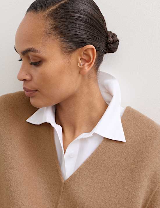 Pure Wool V-Neck Knee Length Shift Dress