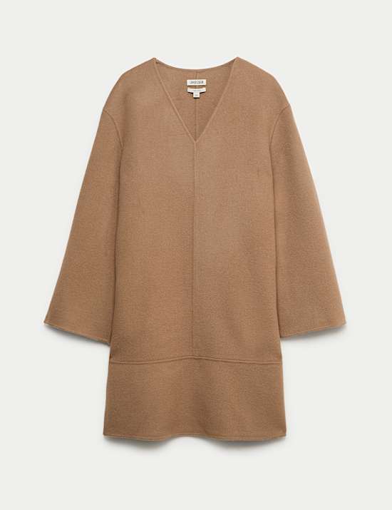 Pure Wool V-Neck Knee Length Shift Dress