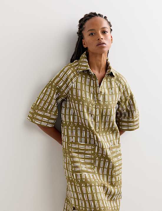 Pure Linen Dash Print Shift Dress