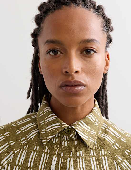 Pure Linen Dash Print Shift Dress