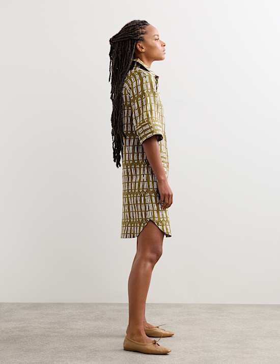Pure Linen Dash Print Shift Dress