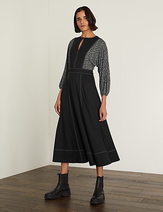 Jersey Polka Dot Maxi Waisted Dress