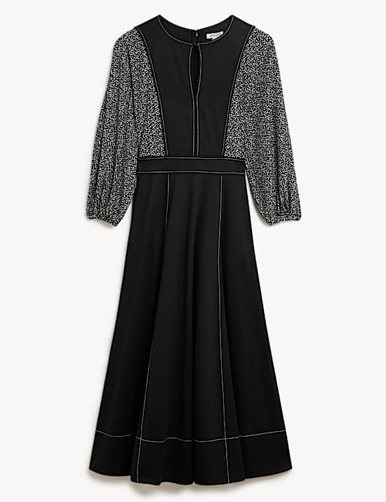 Jersey Polka Dot Maxi Waisted Dress