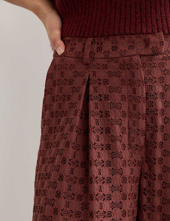 Cotton Blend Lace Midi Shirt Dress