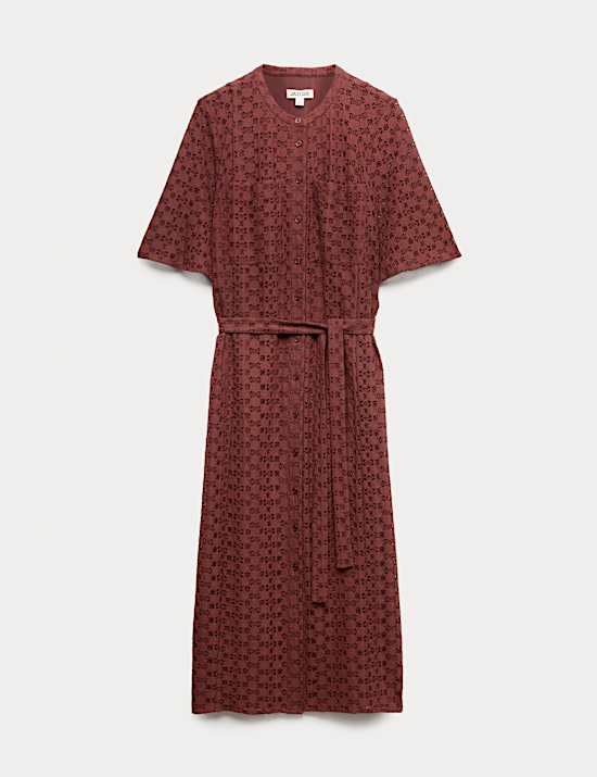 Cotton Blend Lace Midi Shirt Dress