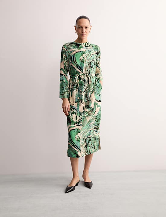 Midi-kokerjurk met marmerprint