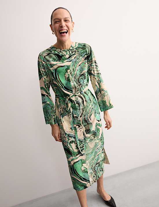 Midi-kokerjurk met marmerprint