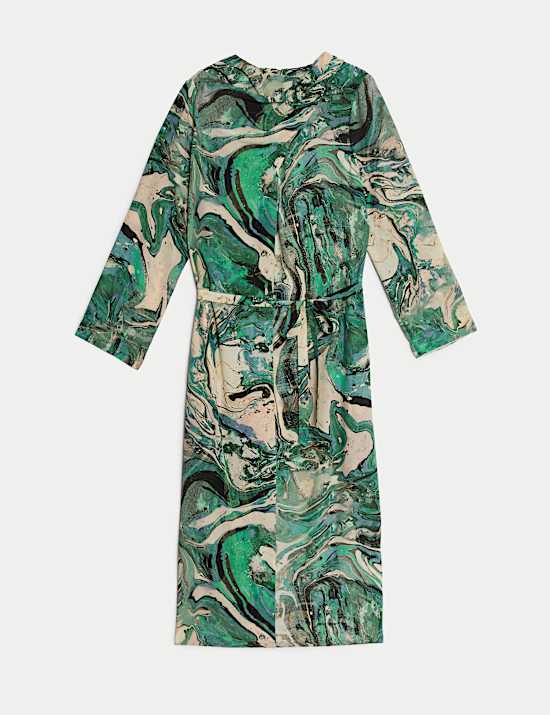 Midi-kokerjurk met marmerprint