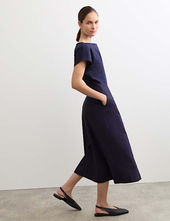 Vestido skater a media pierna tejido de punto de modal de algod&oacute;n